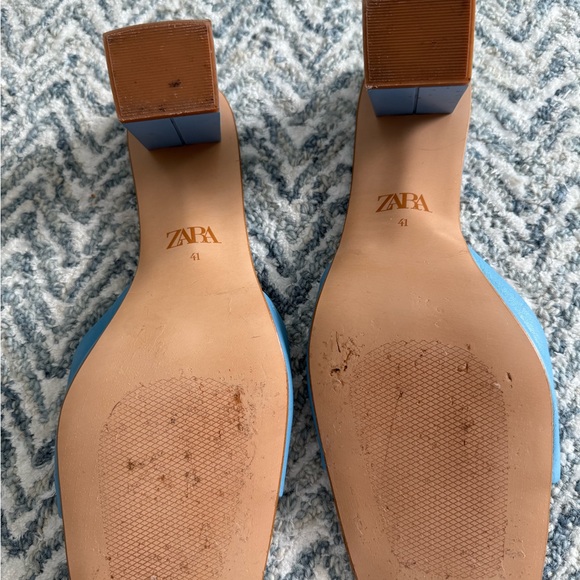 Zara Women's Sky Blue Leather Mules - Picture 2 of 7